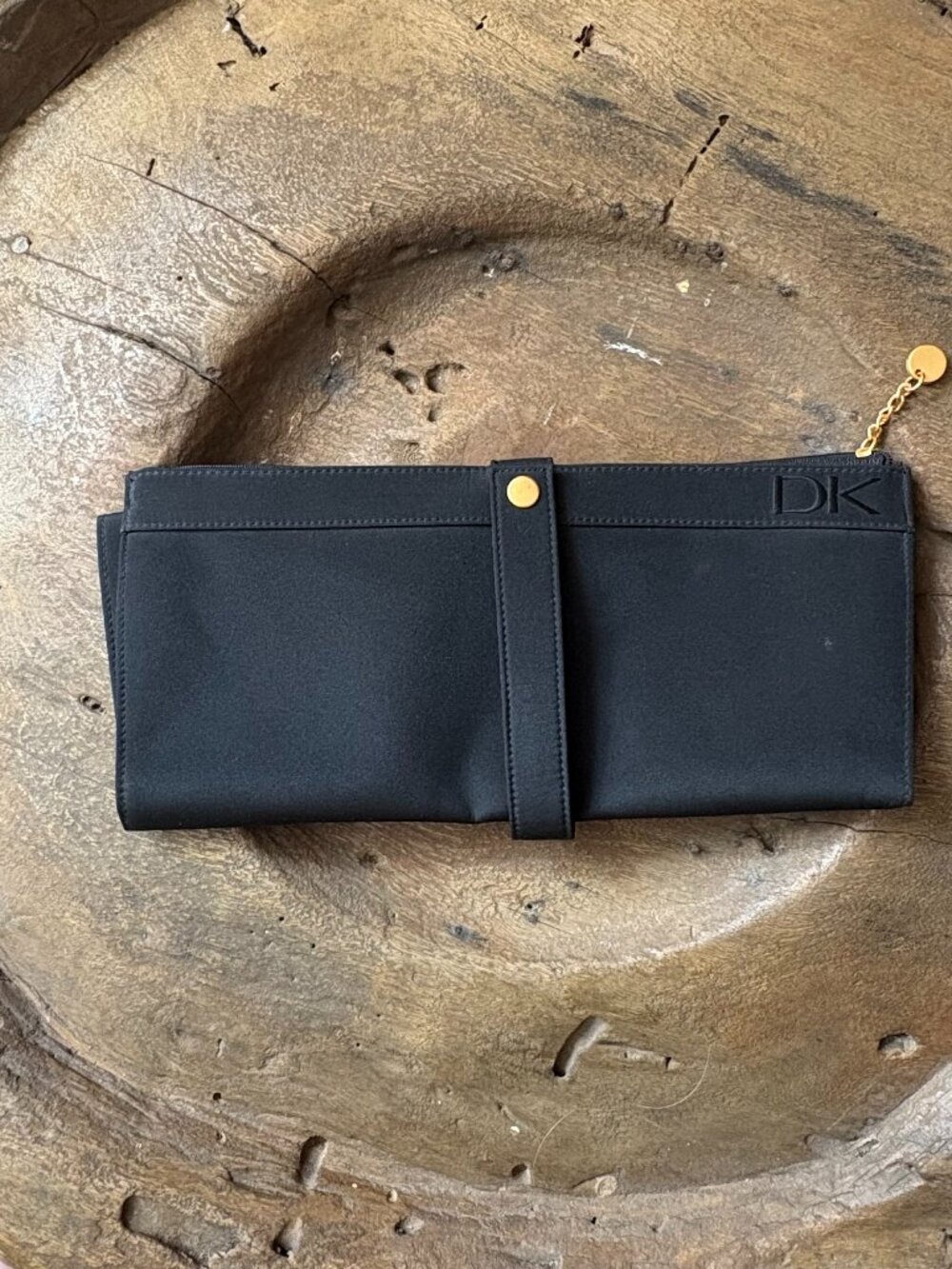 Vintage y2k Donna Karan black nylon folding travel hanging makeup jewelry bag